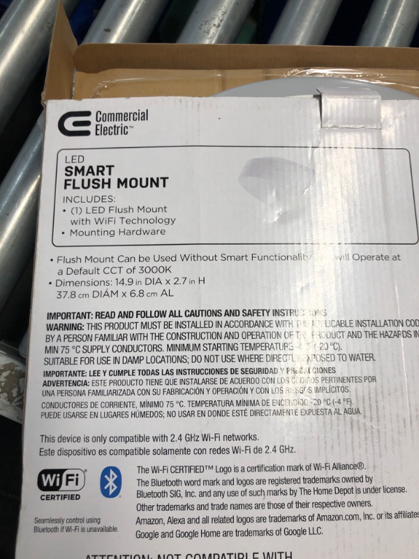 Photo 4 of  15 in. White Integrated LED Dimmable Flush Mount Puff with Adjustable CCT and RGB at 2000 Lumens Powered by Hubspace
