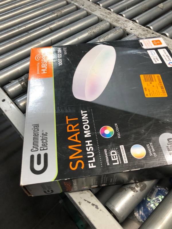 Photo 1 of  15 in. White Integrated LED Dimmable Flush Mount Puff with Adjustable CCT and RGB at 2000 Lumens Powered by Hubspace
