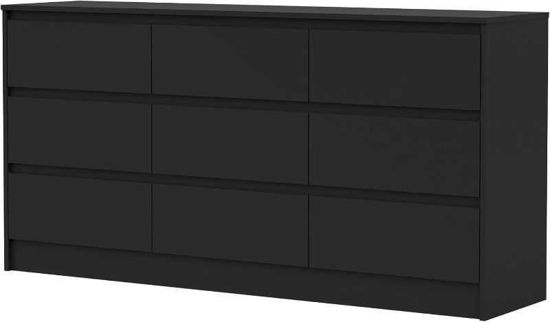 Photo 1 of ***STOCK PHOTO REFERENCE ONLY*** Black Wood Dresser/Cabinet for Bedroom, Large Floor Storage Drawer Cabinet Lateral Chest of Drawers Handle Free Organizer for Closet Living Room 
