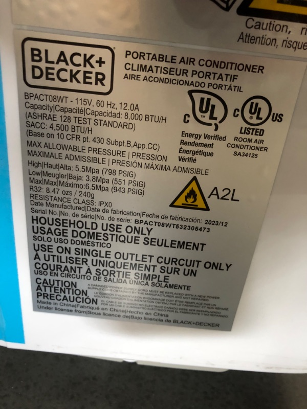 Photo 8 of ***USED - FINS DAMAGED - POWERS ON - UNABLE TO TEST FURTHER - SEE PICTURES***
Black+decker 10,000 BTU Portable Air Conditioner with Remote