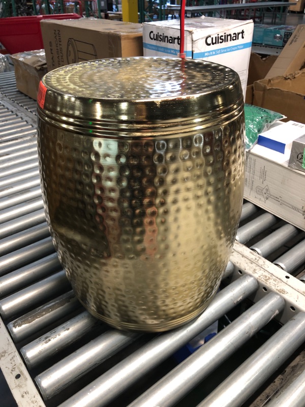 Photo 2 of (READ FULL POST) Gold Metal Hammered Drum Accent Table with Grooves, 16" x 16" x 19"
