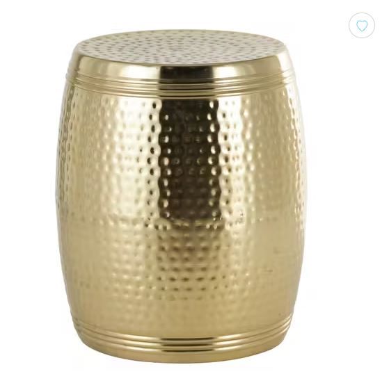 Photo 1 of (READ FULL POST) Gold Metal Hammered Drum Accent Table with Grooves, 16" x 16" x 19"
