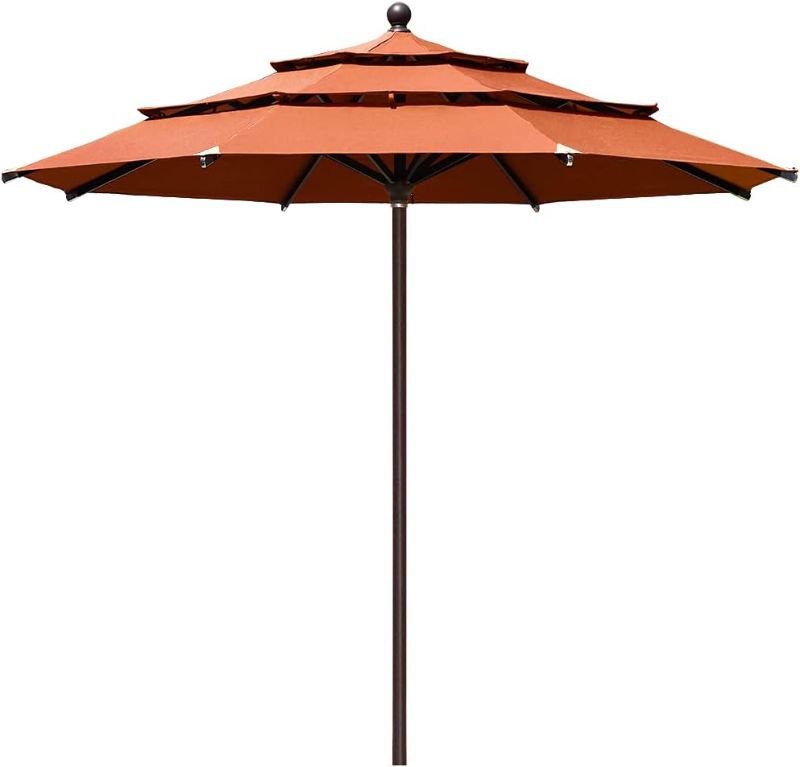 Photo 1 of **USED**
EliteShade USA 10-Year-Non-Fading 11Ft 3 Tiers Market Umbrella Patio Outdoor Cylinder Auto Push-up Table Umbrella with Ventilation, ORANGE 11ft