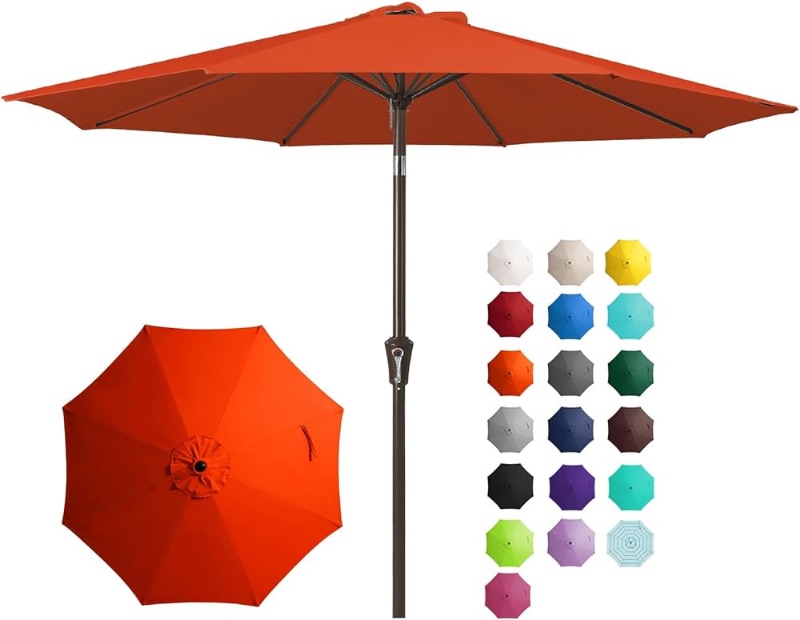 Photo 1 of **SEE NOTES** JEAREY 9FT Outdoor Patio Umbrella Outdoor Table Umbrella with Push Button Tilt and Crank, Market Umbrella 8 Sturdy Ribs UV Protection Waterproof for Garden, Deck, Backyard, Pool (Orange)