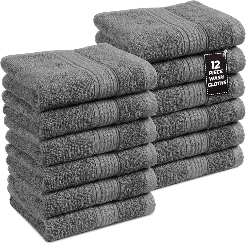 Photo 1 of ***STOCK PHOTO REFERENCE ONLY*BLUE NOT GREY**
LANE LINEN Washcloths 24 Pack - 100% Cotton Wash Cloths for Showering, Highly Absorbent Face Wash Cloth, Premium Spa & Hotel Quality Wash Clothes 