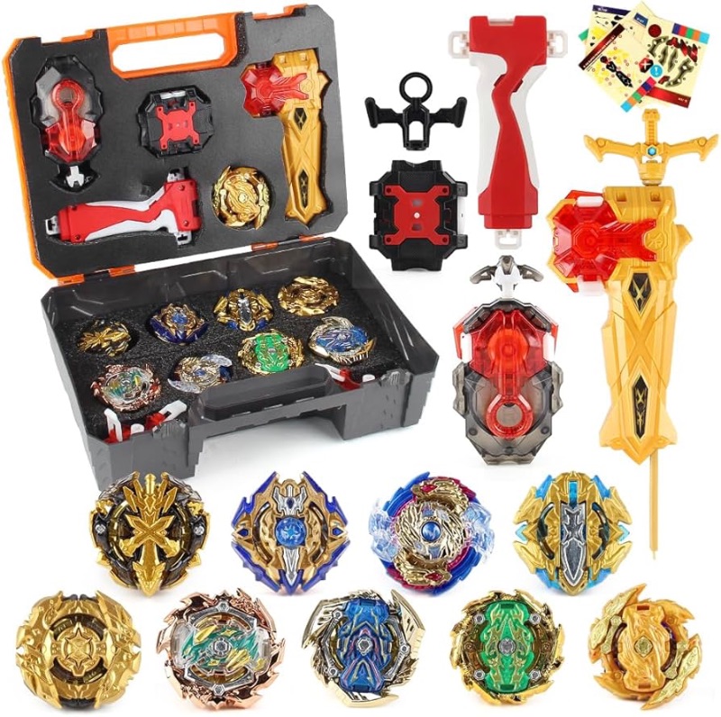 Photo 1 of ***STOCK PHOTO REFERENCE ONLY***Bey Battle Top Blade Burst Metal Fusion Set, 9 Spinning Tops 3 Launchers Combat Battle Toy with Portable Storage Box Gift Ideas for Kids Ages 6 8 10 12+