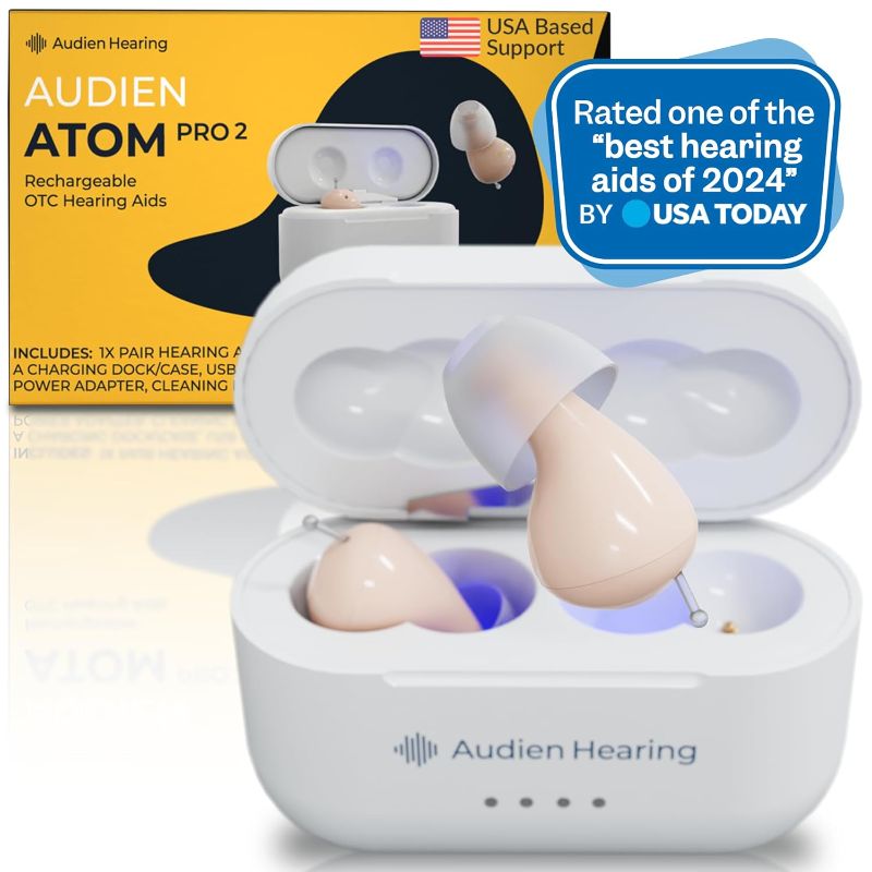 Photo 1 of ***FACTORY SEALED******STOCK PHOTO REFERENCE ONLY***Audien ATOM Wireless Rechargeable OTC Hearing Aid, Premium Comfort Design and Nearly Invisible