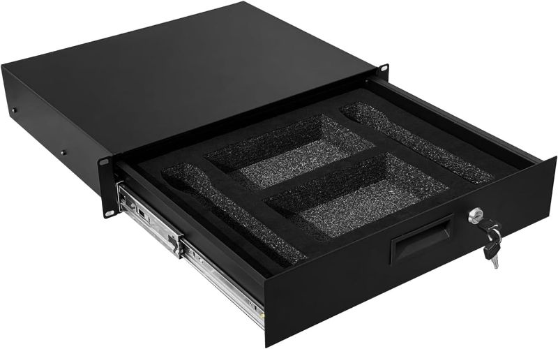 Photo 1 of 2U Rack Mount Drawer Server Cabinet Case with Protection Foam for 19 Inch AV/Network/DJ Equipment Lockable Deep Drawer with Key