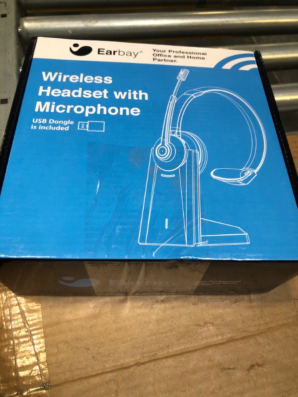 Photo 2 of Trucker Bluetooth Headset, Wireless Headset with Microphone Noise Cancelling & USB Dongle, 28hrs Talktime, On Ear Bluetooth Headphones with Mic Mute & Charging Dock for Cell Phone/PC/Office Bluetooth V5.2