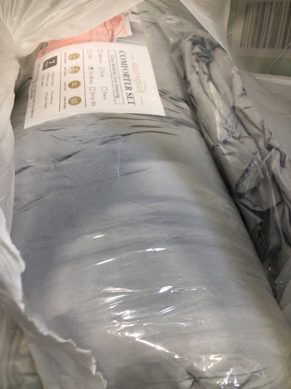 Photo 1 of JOLLYVOGUE Cal King Comforter Set for Bedroom, Pintuck Size Comforter Sets 7 Pieces, Gray Bed in a Bag Comforter Set for Bedroom, Beddding Sets with Comforter, Sheets, Ruffled Shams & Pillowcases Cal King(104"x96") 01 - Gray