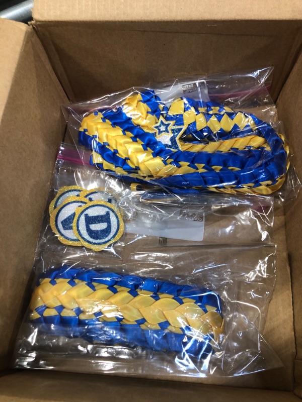 Photo 1 of 80UncleKimby 24PCS Blue and Gold Graduation Decorations Class of 2024 Candy Leis Making Kit - Hawaiian Congrats Grad Ribbon Necklaces Party Supplies(Assembly Needed, Candy not Included)