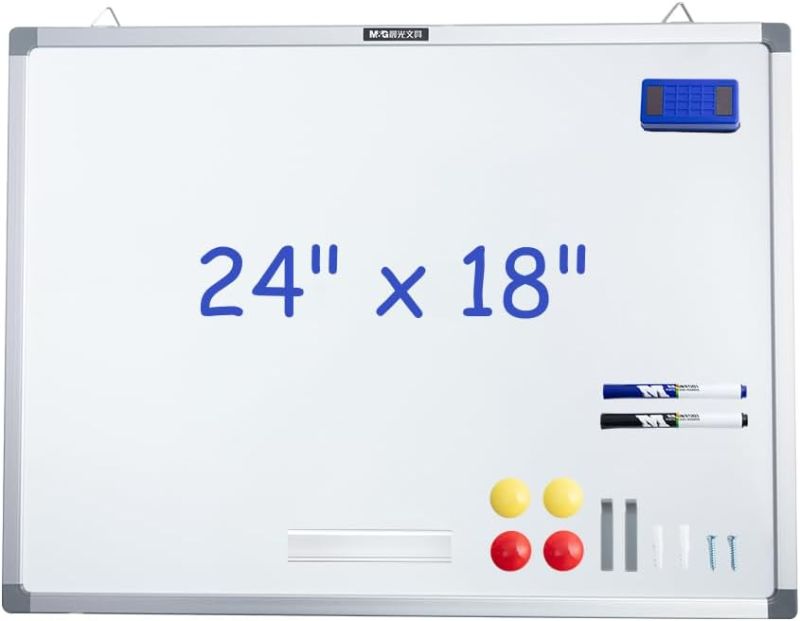 Photo 1 of  White Board Dry Erase Board 24" x 18" Magnetic Whiteboard for Wall, 2 Markers & 4 Magnets & 1 Eraser, Hanging Whiteboard with Metal Frame for Drawing Planning Message Use in School Office Home