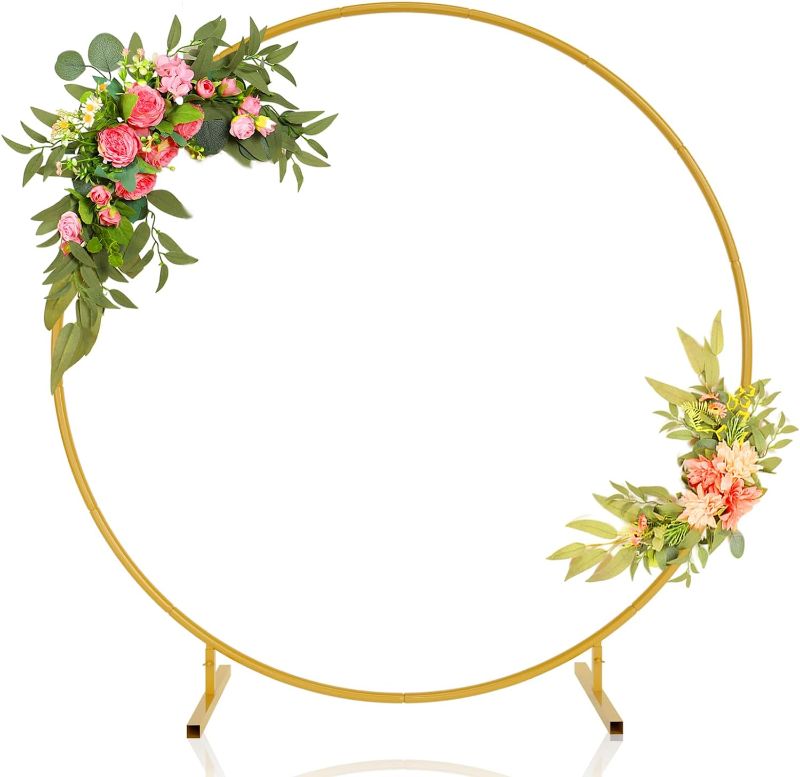 Photo 1 of  Round Backdrop Stand, Stable Balloon Arch Stand, Metal Wedding Arch Backdrop Stand Circle Backdrop Stand Frame for Wedding, Birthday Party,...
Size:7.2Ft Gold