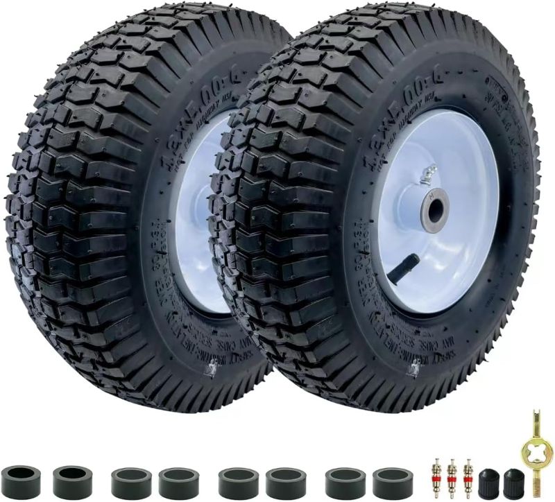 Photo 1 of 2-Pack of 13x5.00-6" Wheels,13" Pneumatic Tires,Steel Rim and 3/4" Axle Bore Hole(Bushing),3"-6” Centered Hub,for Riding Lawn Mower,Utility Wagon and More?All Purpose Utility Tire