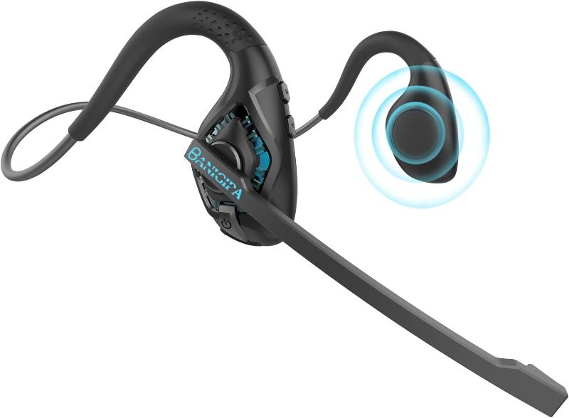 Photo 1 of  Bluetooth Headset with Boom Microphone, Open Ear Headphones w/Noise Canceling Mic, Wireless Headset for Phone Laptop PC Computer, Light and Comfortable for Office Meeting Home Working-10 Hrs