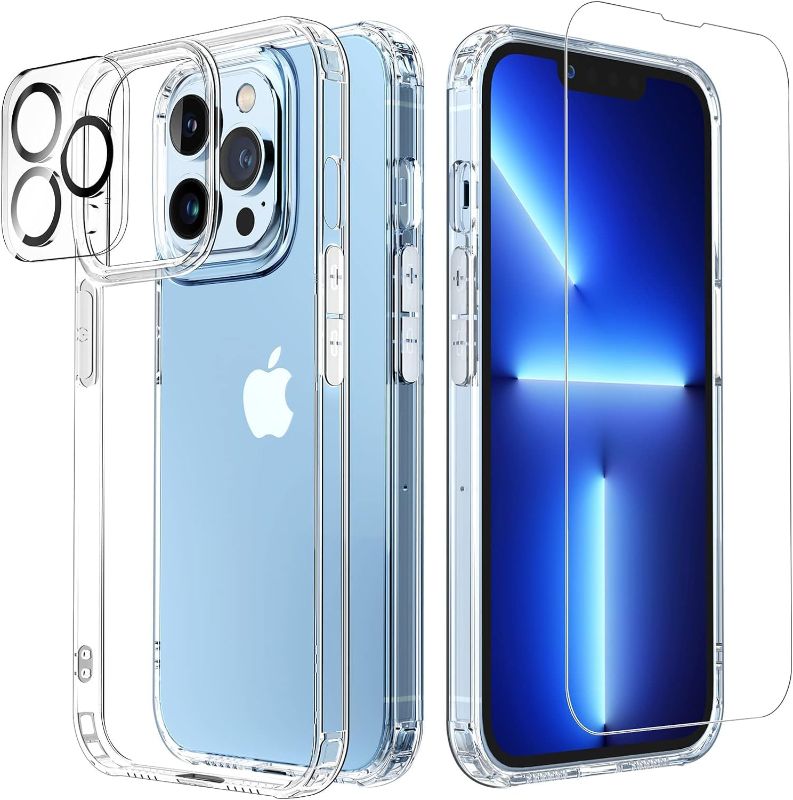 Photo 1 of [3 in 1 Designed for iPhone 13 Pro Clear Case with Screen Protector[2 Pack] +Camera Lens Protector, Drop Protection Transparent Cover 6.7 Inch...