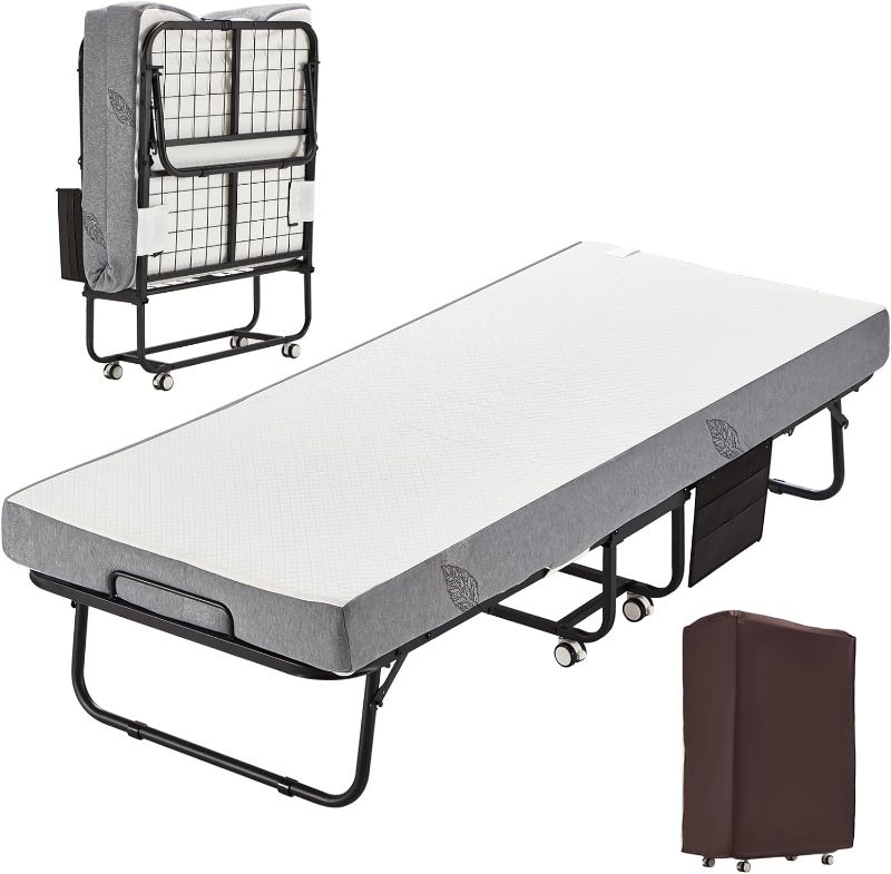 Photo 1 of *** ONLY THE PADS****Folding Bed with Mattress,Portable Rollaway Guest Bed for Adults with 5 Inch Foam Mattress,Single Cot Size Foldable Bed with Metal Frame&Bed Side Pocket,75” x 31”