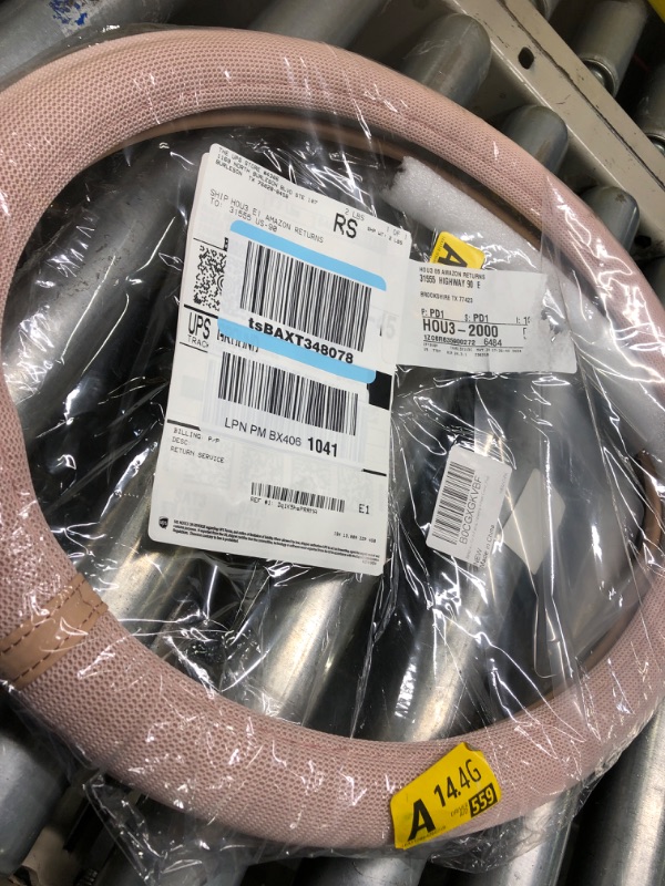 Photo 1 of Binsheo Nappa Leather Pink Steering Wheel Cover, Advanced Microfiber Leather Non-Slip Breathable Fabric, Warm in Winter and Cool in Summer, Universal 15 inch Standard Size[14.5''-15''] Round-Pink
