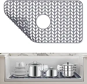 Photo 1 of Sink Protectors for Kitchen Sink - 26"x 14" Sink Mat - Heat-resistant Easy-clean Silicone Sink Mat - for Protection of Stainless Steel Sink - with Center Drain (Grey)