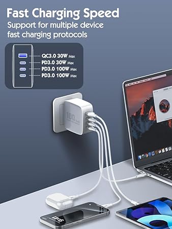 Photo 1 of GaN 100W USB C Charger 4 Ports USB C Charger Block Laptop Charger Type C Charging Station USB C Wall Charger Power Adapter for MacBook Pro,iPhone 15 Pro Max, ipad?Galaxy S23,Dell, Steam Deck
