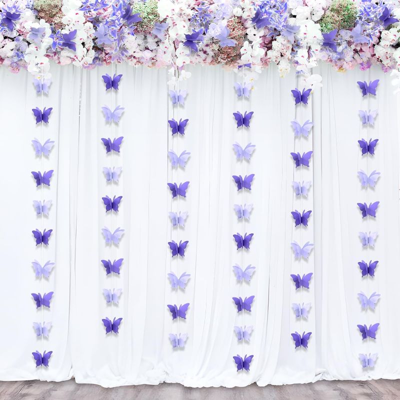 Photo 1 of 3D Purple Paper Butterfly Hanging Garlands - Set of 4 | Butterfly Birthday Decorations | Butterfly Baby Shower Decorations | Home Decor | Wedding | Blue Party Decorations