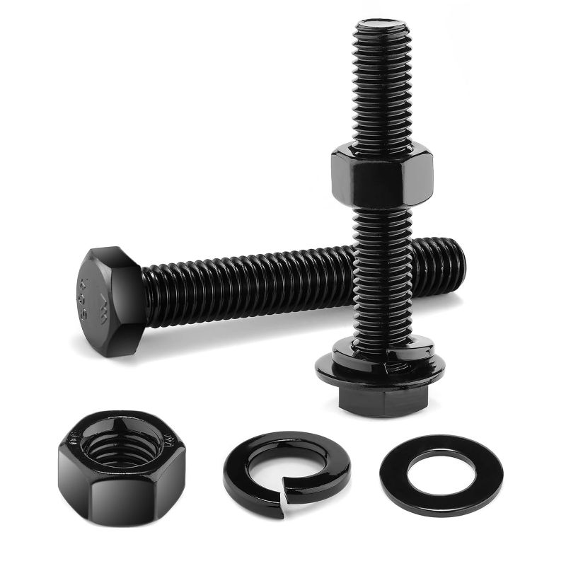 Photo 1 of 1/4-20 x 3" Hex Head Screw Bolt, Nuts, Flat & Lock Washers, 20Pcs 18-8 (304) Stainless Steel, Fully Threaded, Black Oxide by SG TZH
