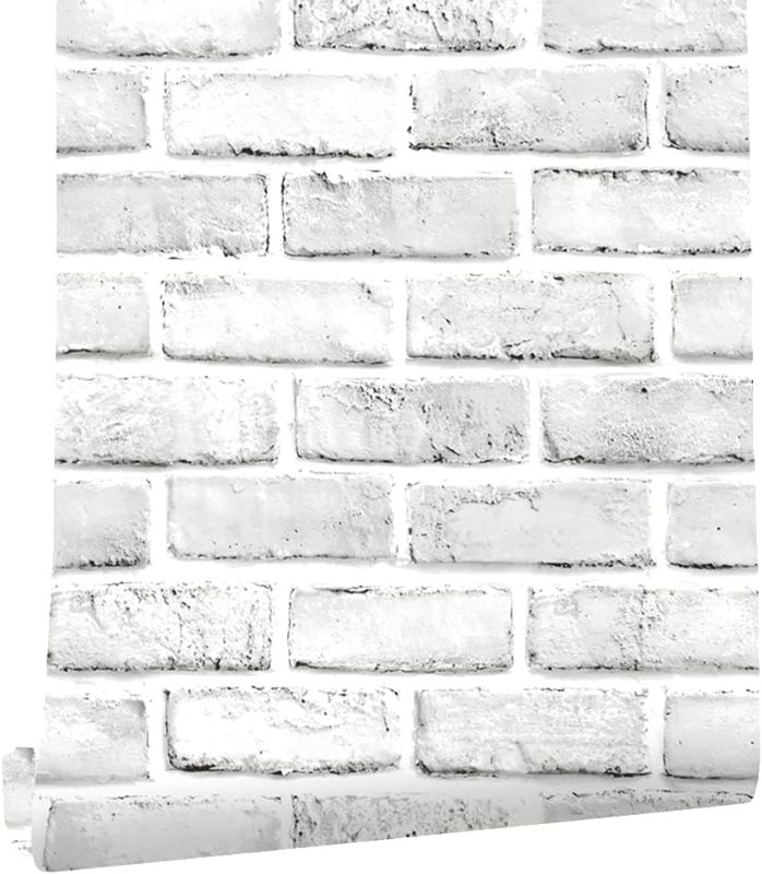 Photo 1 of Cohoo Home Brick Wallpaper Peel and Stick Wallpaper Brick 120”×18” Faux 3D White Gray Brick Wall Paper Grey Self Adhesive Removable Wallpaper Brick Contact Paper for Walls Backsplash Bedroom
