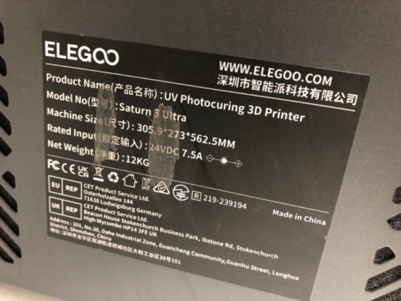 Photo 1 of ELEGOO Saturn 3 Ultra 12K MSLA 3D Printer with 10" Monochrome LCD, Wi-Fi Transfer, ACF Release Liner Film, Desktop Resin 3D Printer with Large Printing Size of 8.62x4.84x10.24in
