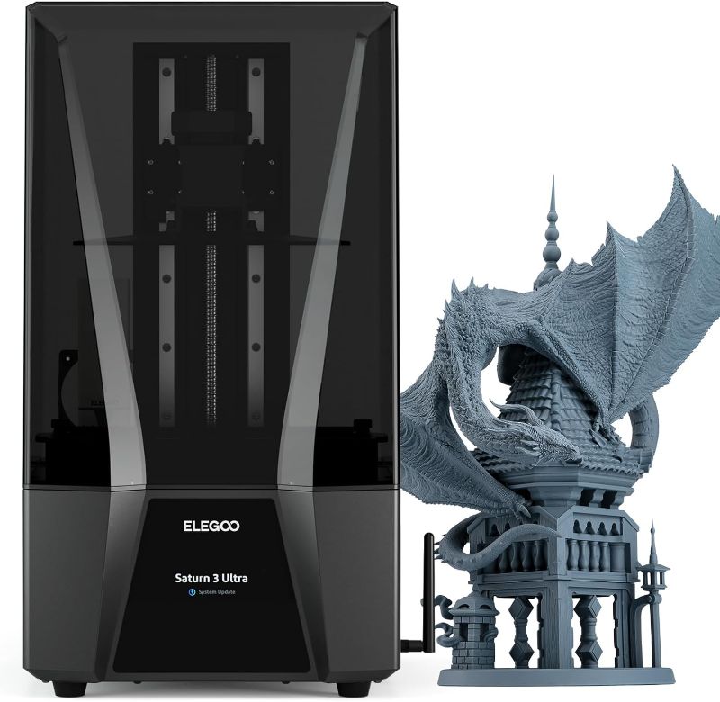 Photo 1 of ELEGOO Saturn 3 Ultra 12K MSLA 3D Printer with 10" Monochrome LCD, Wi-Fi Transfer, ACF Release Liner Film, Desktop Resin 3D Printer with Large Printing Size of 8.62x4.84x10.24in

