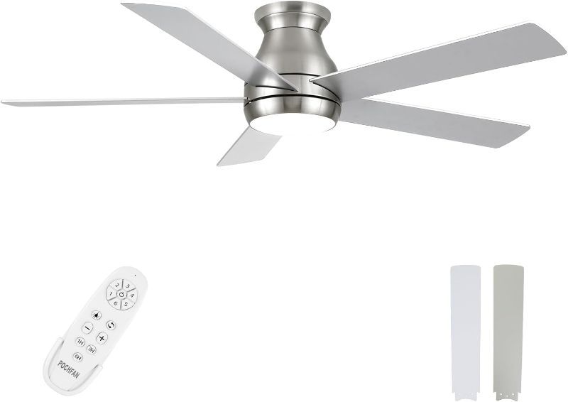 Photo 1 of ****USED*** FOR PARTS ONLY***SOLD AS IS O RETURNS***ALL SALES ARE FINAL** Flush Mount Modern Ceiling Fan, 3CCT Dimmable DC Ceiling Fan for Bedroom, Living Room, Brushed Nickel