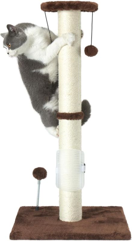 Photo 1 of 32" Tall Cat Scratching Post Sisal Rope Scratch Posts with Hanging Ball and Self-Massage Brush Vertical Scratcher for Indoor Cats and Kittens(Brown 32inches)
