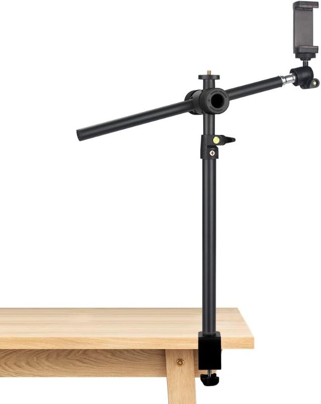 Photo 1 of Overhead Camera Mount Desk Stand with 360° Adjustable Holding Arm, Flexible Phone Stand with 360° Ballhead and Phone Mount Holder, Boom Stand for Microphone, Video Light, Webcam, Cell Phone
