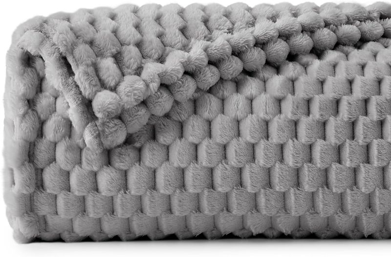 Photo 1 of BEDELITE Fleece Throw Blanket for Couch & Bed - 3D Jacquard Decorative Grey Blanket, Super Soft and Cozy Warm Fuzzy Blanket for Spring, 80x80Inches
