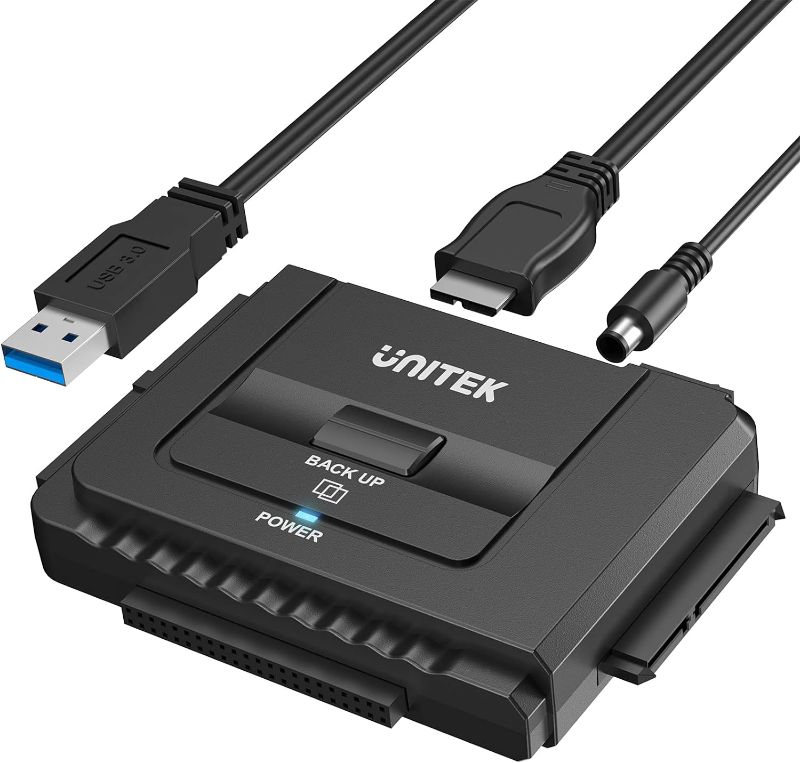 Photo 1 of Unitek USB 3.0 to IDE and SATA Converter External Hard Drive Adapter Kit for Universal 2.5/3.5 HDD/SSD Hard Drive Disk, One Touch Backup Function, Included 12V/2A Power Adapter
