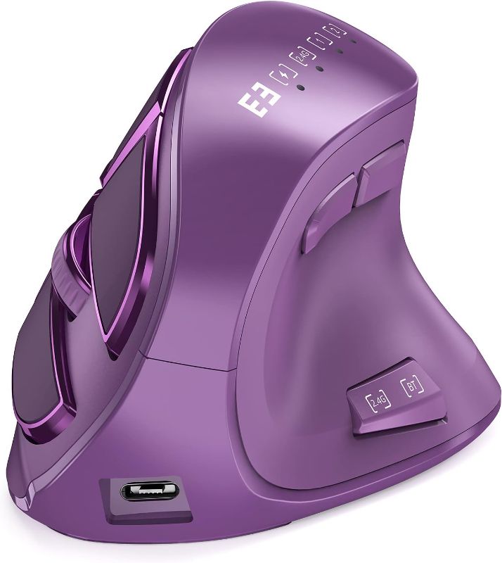 Photo 1 of *** MISSING PARTS***
 Ergonomic Mouse, Wireless Vertical Mouse - Rechargeable Optical Mice for Multi-Purpose (Bluetooth+Bluetooth+USB Connection) Compatible Apple Mac and Windows Devices - Purple
