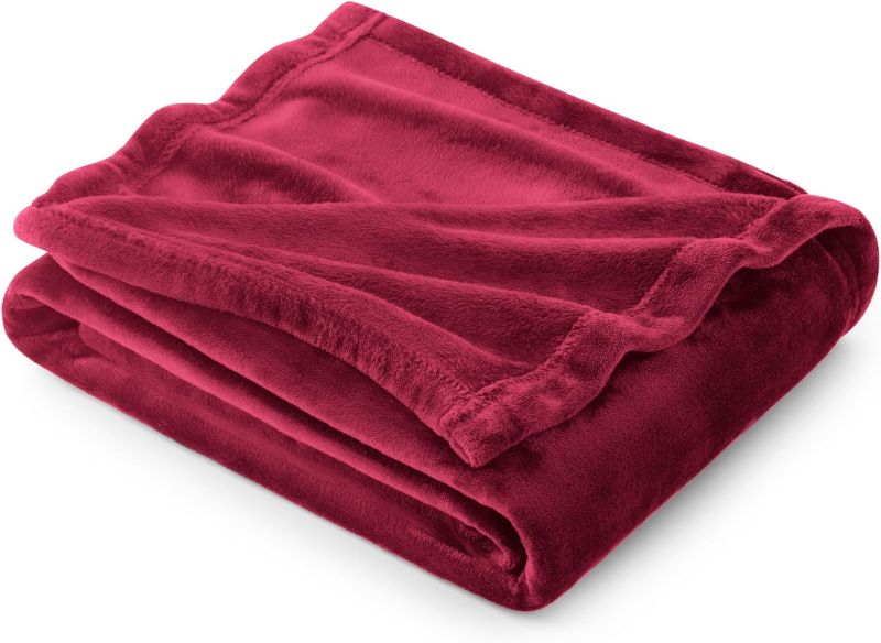 Photo 1 of Bedsure Flannel Fleece Luxury Blanket Burgundy Throw Lightweight Cozy Plush Microfiber Solid Blanket
