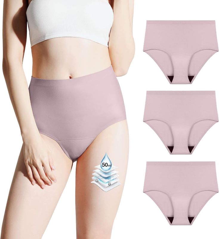 Photo 1 of Incontinence Underwear for Women Washable, Leak Proof Underwear High Absorbency, Bladder Leak Underwear Protective Briefs, Seamless Panties 50ml,Blush,X-Large (3Pack)
