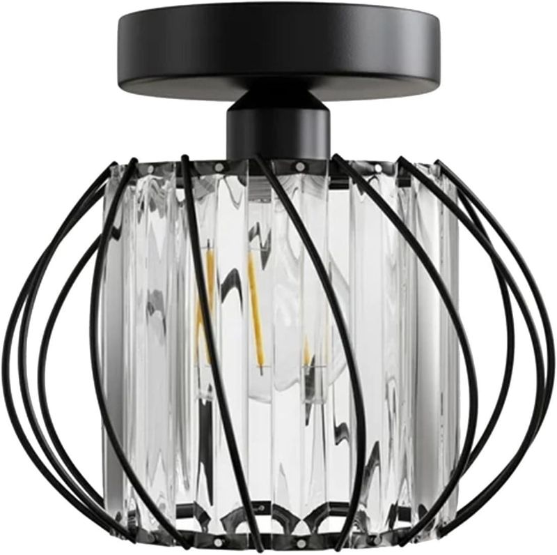 Photo 1 of Semi Flush Mount Ceiling Light Industrial Metal Cage Ceiling Lamp Fixture Modern Flush Mount Ceiling Light for Hallway Porch Kitchen Bathroom Led Bulb Lights for Bedroom 50ft
