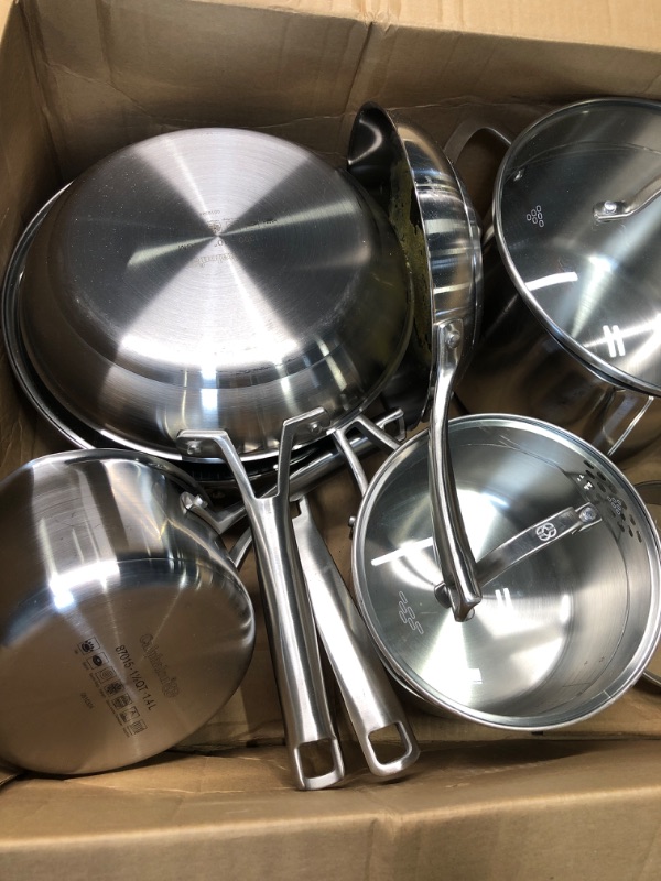 Photo 4 of Calphalon 10-Piece Pots and Pans Set, Silver & Nonstick Bakeware Set, 10-Piece Set Includes Baking Sheet, Cookie Sheet, Cake Pans, Muffin Pan, and More, Dishwasher Safe, Silver 10-Piece Stainless Steel Pots and Pans 