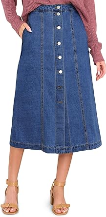 Photo 1 of ***USED*** Wenrine Women's Button Down Denim Skirt High Waisted Casual Loose Jean Midi Skirts with Pockets Small