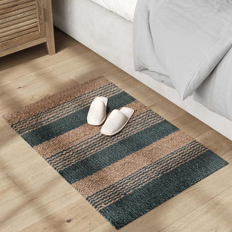 Photo 1 of Barnyard Designs 2 x 3 Jute Rug for Indoors, Rattan Rugs for Bathroom, Entryway or Accent Piece - Farmhouse Woven Braided Rug, Natural/Graphite Natural/Graphite 2x3