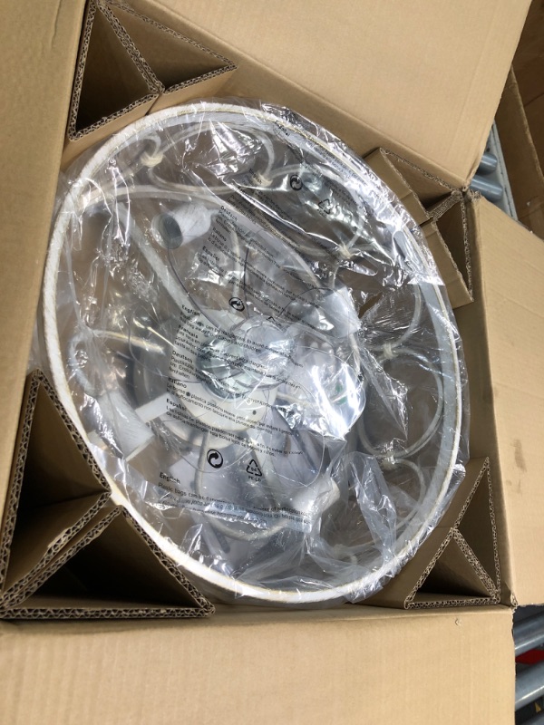 Photo 1 of Farmhouse Fandelier, 20" Flush Mount White Caged Ceiling Fan with Lights & Remote Control Kit, Bladeless/Low Profile/6-speed for Living Room Bedroom Kitchen