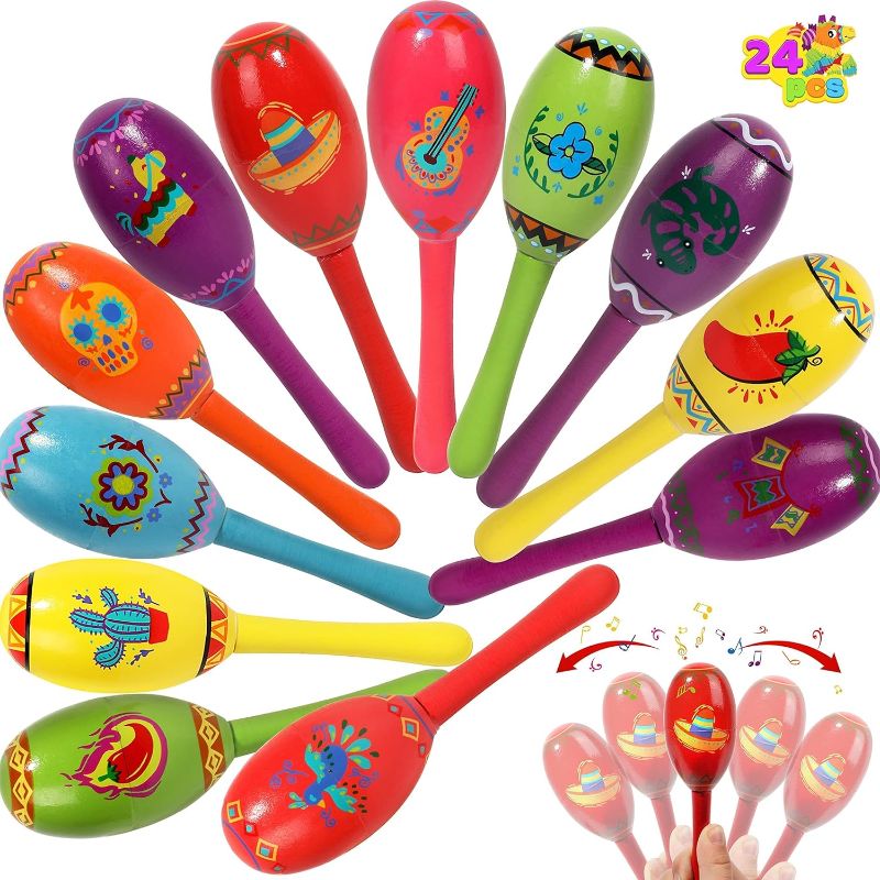 Photo 1 of 12 Pcs Wooden Fiesta Maracas Colorful Design Fiesta Maracas Mexican Favors and 6 Pcs Mini Sombrero Hats Mexican Hat for Mexican Fiesta Favors Supplies Carnivals