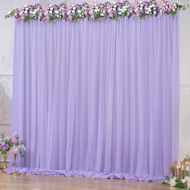 Photo 1 of 10x10ft Purple Tulle Backdrop Curtain for Parites, Sheer Backdrop Curtains for Wedding Baby Shower Birthday Party Photo Shoot Decorations