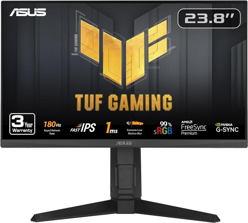 Photo 1 of ASUS TUF Gaming 24” (23.8” viewable) 1080P Monitor (VG249QL3A) - Full HD, 180Hz, 1ms, Fast IPS, ELMB, FreeSync Premium, G-SYNC Compatible, Speakers, DisplayPort, Height Adjustable, 3 Year Warranty
