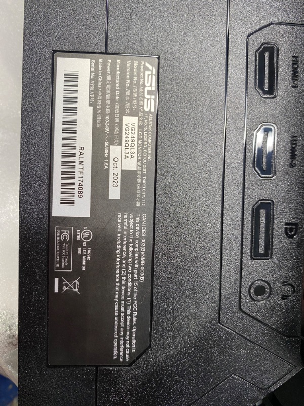 Photo 1 of ASUS TUF Gaming 24” (23.8” viewable) 1080P Monitor (VG249QL3A) - Full HD, 180Hz, 1ms, Fast IPS, ELMB, FreeSync Premium, G-SYNC Compatible, Speakers, DisplayPort, Height Adjustable, 3 Year Warranty
