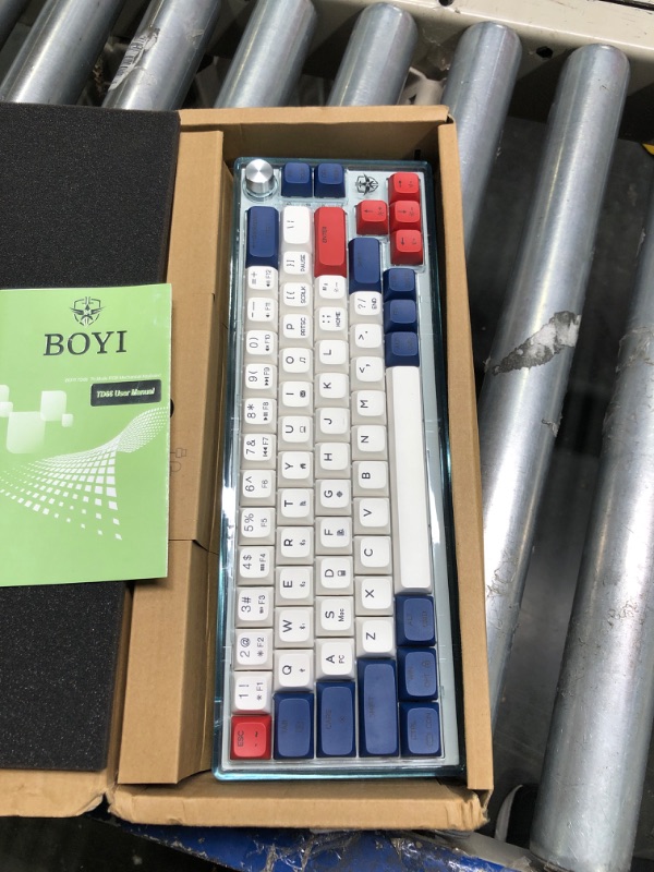 Photo 3 of BOYI TD66 RGB Tri-Mode Hot Swappable 65% Mechanical Gaming Keyboard with Knob,66 Key 2.4Ghz/Bluetooth 5.0/Wired Gateron Yellow Switch Programmable Keyboard for Mac/Win/Gamers(Star Navy XDA Keycaps)