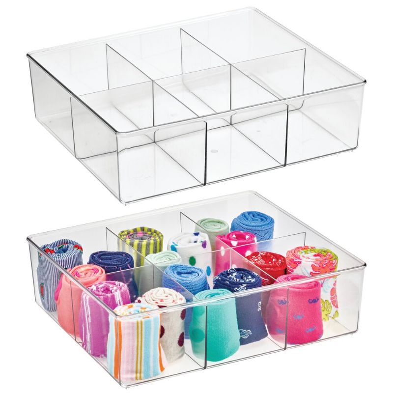 Photo 1 of ****USED** MDesign Plastic Divided 6 Section Closet/Dresser Drawer Organizer, 2 Pack, Clear - Clear
