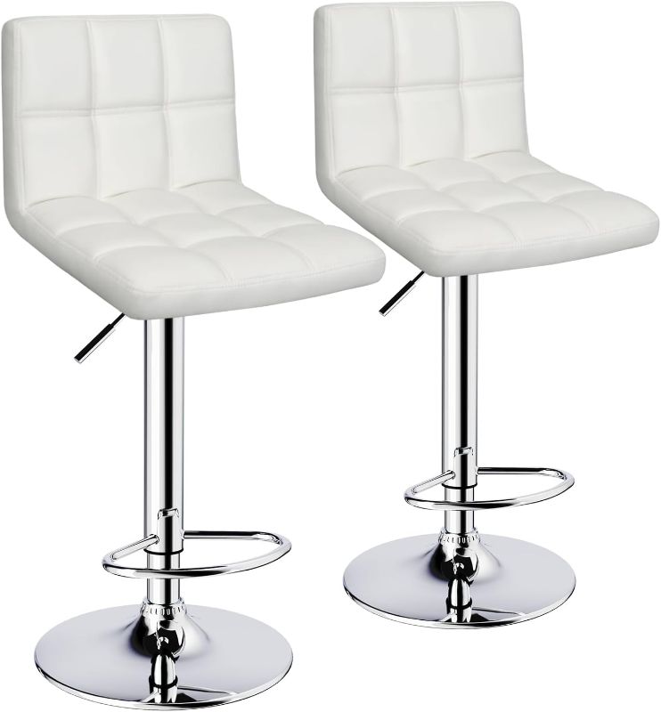 Photo 1 of ****Missing Parts***
Bar Stools Set of 2,Armless Adjustable Swivel Barstools with Back,6-Squares Double Needle PU Leather Counter Height Bar Stools for Kitchen Island,White
