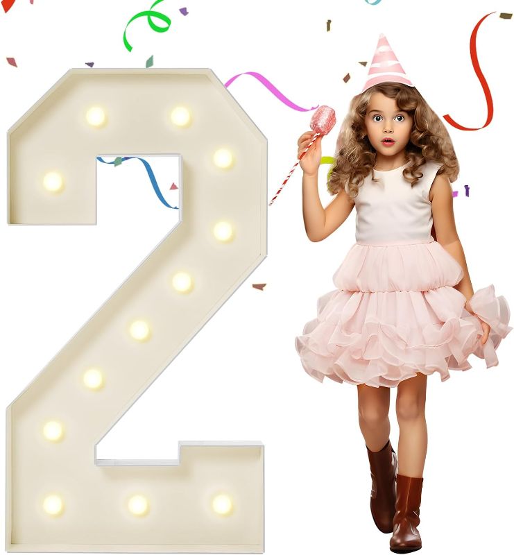 Photo 1 of 4FT Marquee Light Up Numbers, Large Marquee Numbers 2 for 2nd 21st 25th Birthday Party Decorations, Giant Light Up Numbers for 2024 Graduation Prom Decor, 4 Feet Number 2 w/Lights DIY Kit
